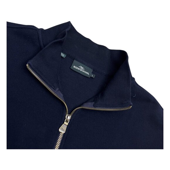 RODD & GUNN Luxury Designer Knit Quarter Zip Blue Business Casual Sweater Large - Picture 2 of 6